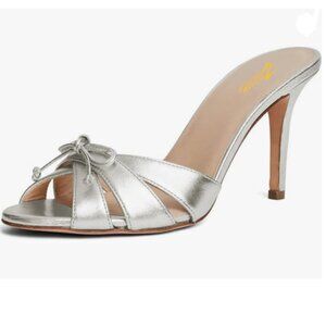 ZSZSZSU Silver Peep Toe Sandals Cute Bowknot Stiletto Heel Mule Cross Strap Shoe